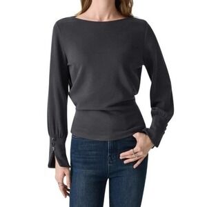 NWT OGL Cozy Warm Boatneck Buttoned Sleeve Top Size S Charcoal Grey Soft Office